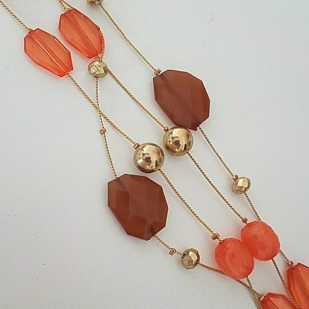 Orange & Brown Stones Long Necklace